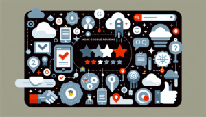 Create a flat, modern style illustration that embodies the concept of 'requesting more Google reviews' via 7 effective strategies. Use a muted color palette of black, white, grey, and deep red. Incorporate icons, symbols, and illustrative design elements related to online reviews, communication methods, and digital platforms, without utilizing any words or letters in the design. The illustration should represent the primary topic of the article in a simplified manner, avoiding an overuse of detailed elements.